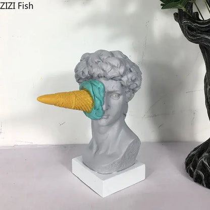 Gray and teal ice cream david statue living room resin sculpture