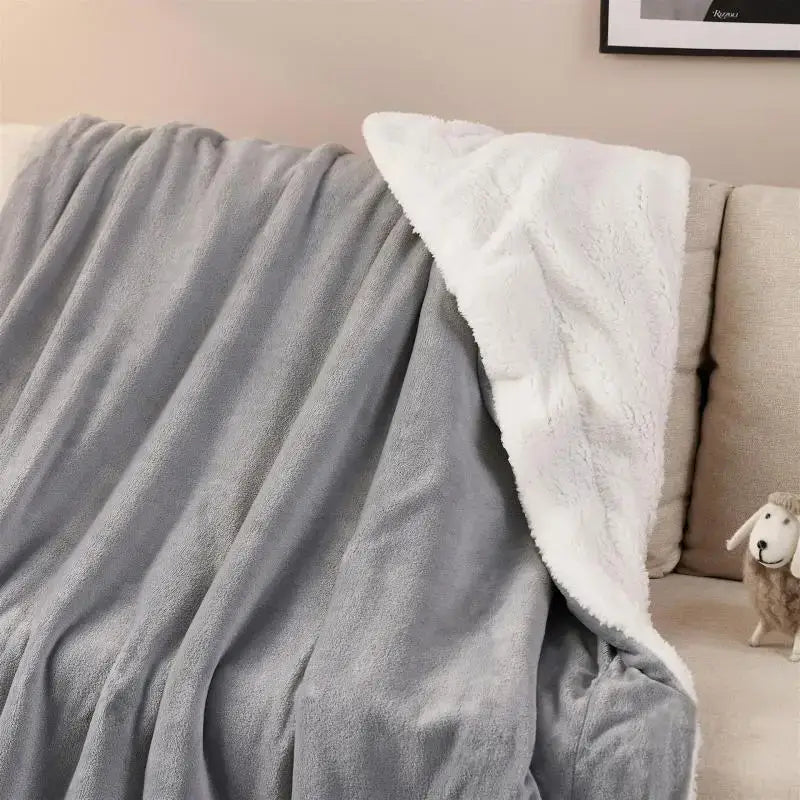 Gray and white reversible sherpa twin blanket bedroom throw