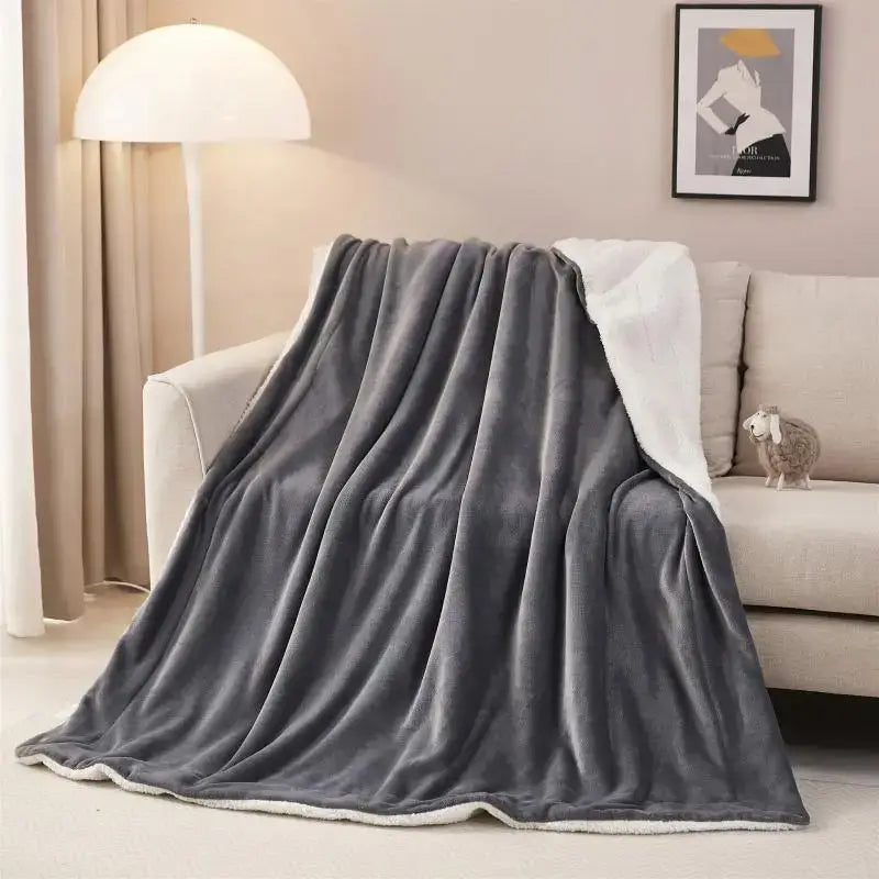 Gray and white reversible sherpa twin blanket bedroom throw