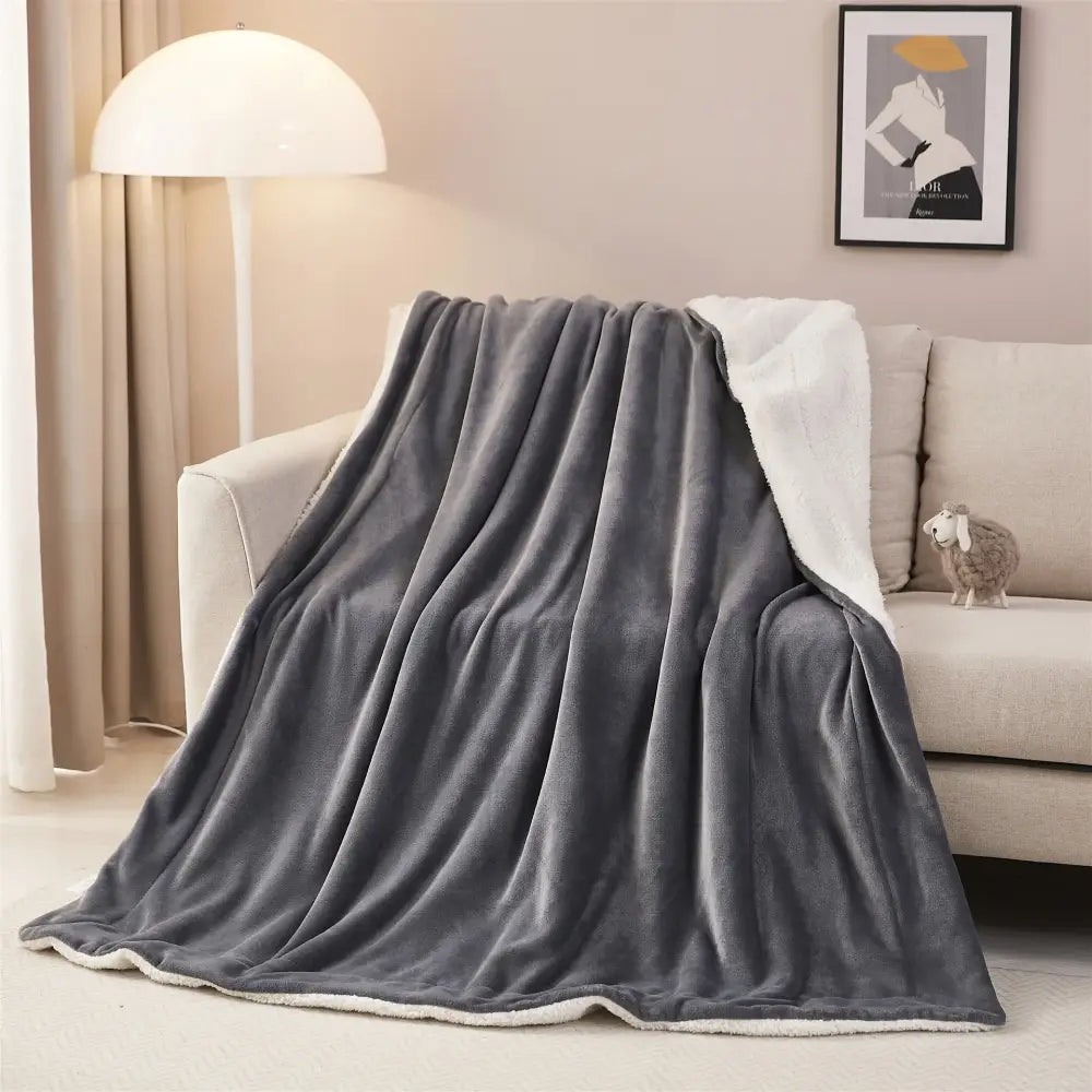 Gray and white reversible sherpa twin blanket bedroom throw