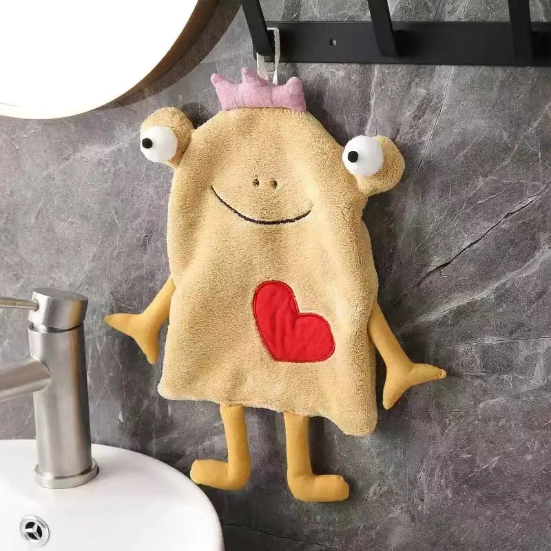 Gray and yellow frog design hand towel bathroom plush monster decor