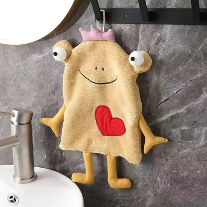 Gray and yellow frog design hand towel bathroom plush monster decor