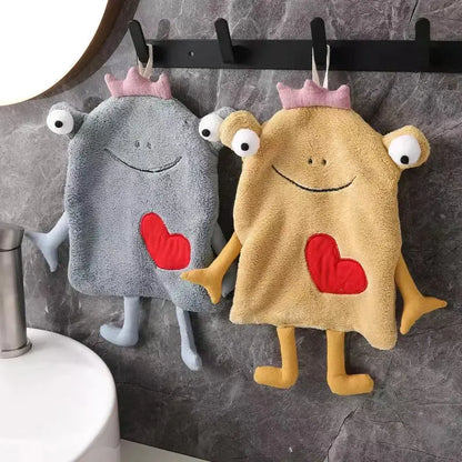 Gray and yellow frog design hand towel bathroom plush monster decor
