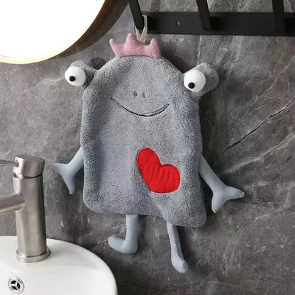 Gray and yellow frog design hand towel bathroom plush monster decor