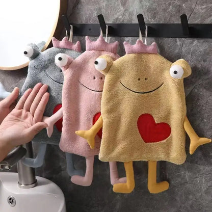 Gray and yellow frog design hand towel bathroom plush monster decor