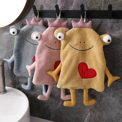 Gray and yellow frog design hand towel bathroom plush monster decor