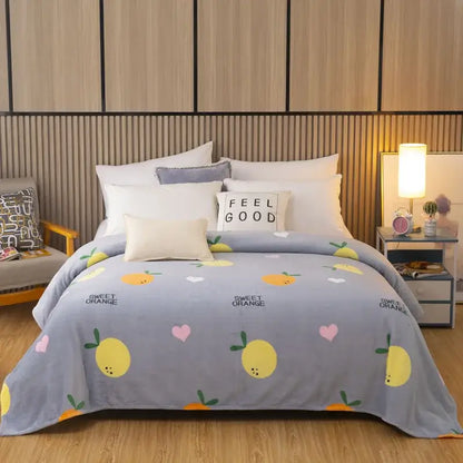 Gray and yellow fruit love heart sofa blanket bedroom fleece decor