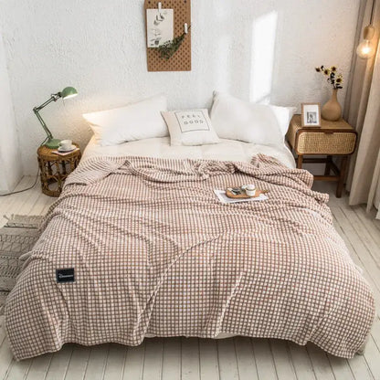 Gray and yellow plaid coral fleece bed blanket bedroom bedspread
