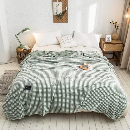 Gray and yellow plaid coral fleece bed blanket bedroom bedspread