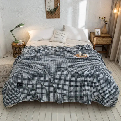 Gray and yellow plaid coral fleece bed blanket bedroom bedspread
