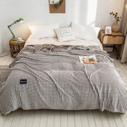 Gray and yellow plaid coral fleece bed blanket bedroom bedspread