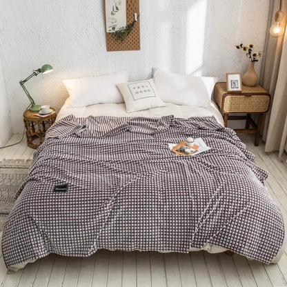 Gray and yellow plaid coral fleece bed blanket bedroom bedspread