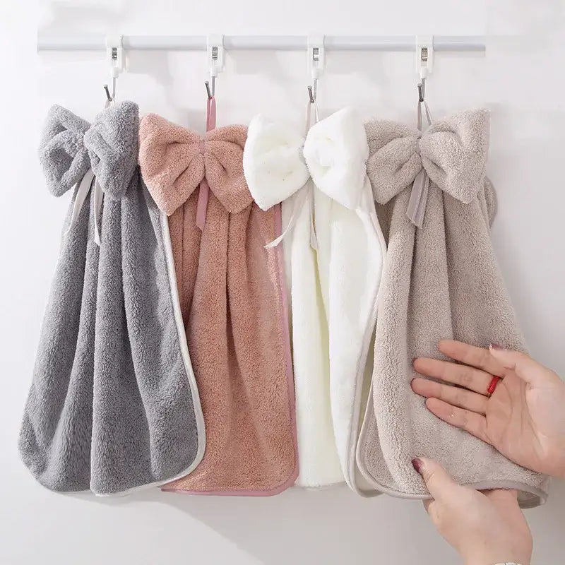 Gray & beige bowknot coral velvet hand towels kitchen cleaning cloths