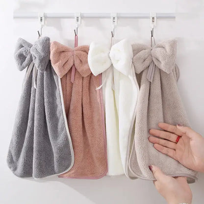 Gray & beige bowknot coral velvet hand towels kitchen cleaning cloths