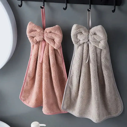 Gray & beige bowknot coral velvet hand towels kitchen cleaning cloths