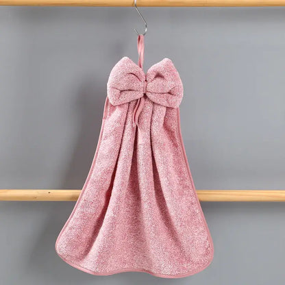 Gray & beige bowknot coral velvet hand towels kitchen cleaning cloths