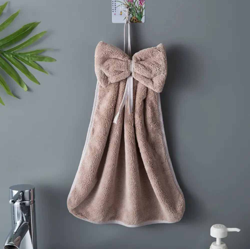 Gray & beige bowknot coral velvet hand towels kitchen cleaning cloths