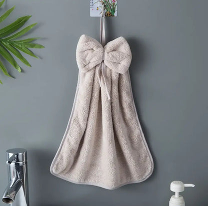 Gray & beige bowknot coral velvet hand towels kitchen cleaning cloths