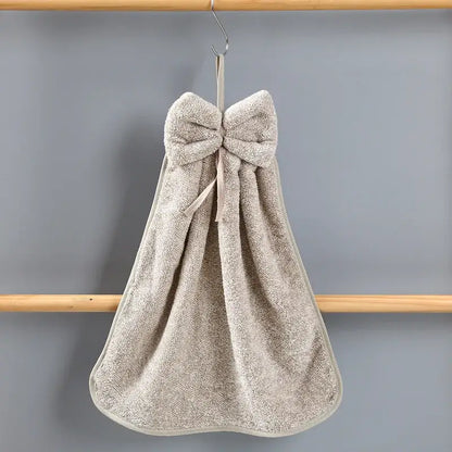 Gray & beige bowknot coral velvet hand towels kitchen cleaning cloths