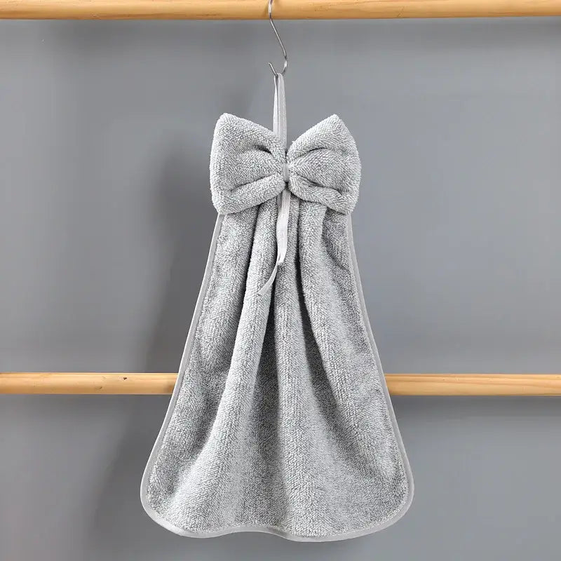 Gray & beige bowknot coral velvet hand towels kitchen cleaning cloths