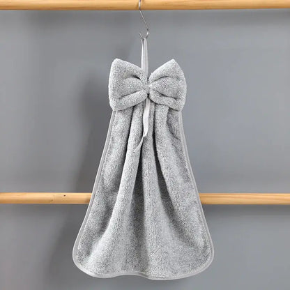 Gray & beige bowknot coral velvet hand towels kitchen cleaning cloths