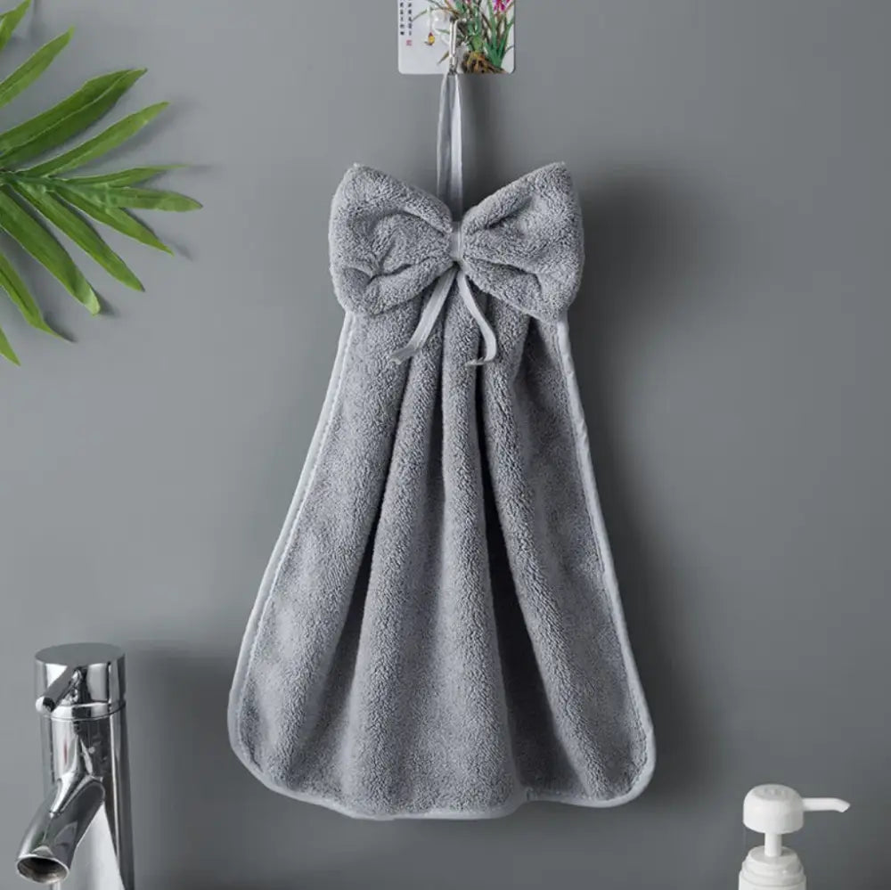 Gray & beige bowknot coral velvet hand towels kitchen cleaning cloths