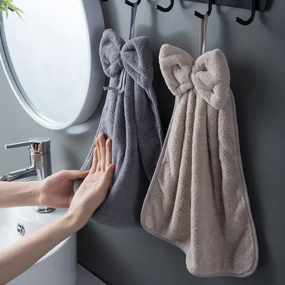 Gray & beige bowknot coral velvet hand towels kitchen cleaning cloths