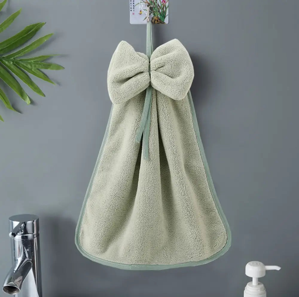 Gray & beige bowknot coral velvet hand towels kitchen cleaning cloths
