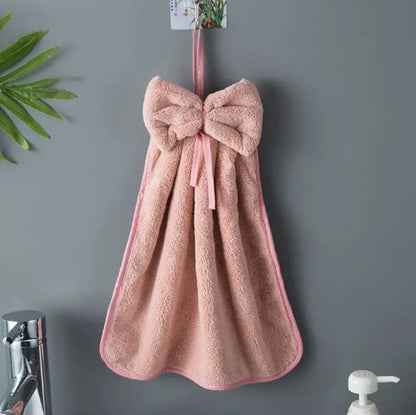 Gray & beige bowknot coral velvet hand towels kitchen cleaning cloths