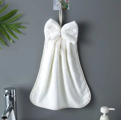 Gray & beige bowknot coral velvet hand towels kitchen cleaning cloths