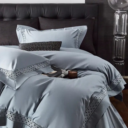 Gray & black egyptian cotton hotel bedding set bedroom geometric embroidery