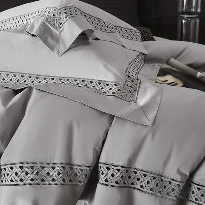 Gray & black egyptian cotton hotel bedding set bedroom geometric embroidery