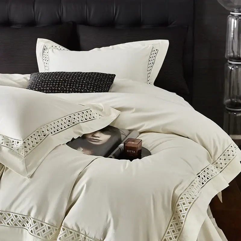 Gray & black egyptian cotton hotel bedding set bedroom geometric embroidery