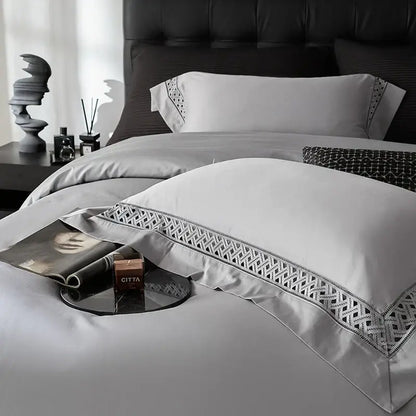 Gray & black egyptian cotton hotel bedding set bedroom geometric embroidery