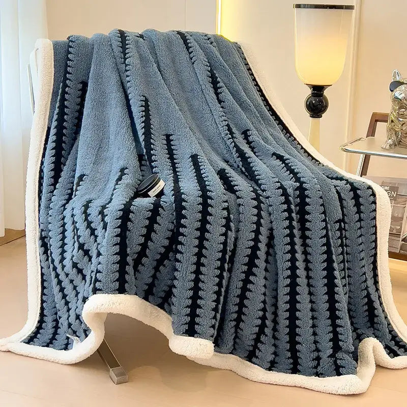 Gray & black jacquard blanket thick lamb wool living room shawl