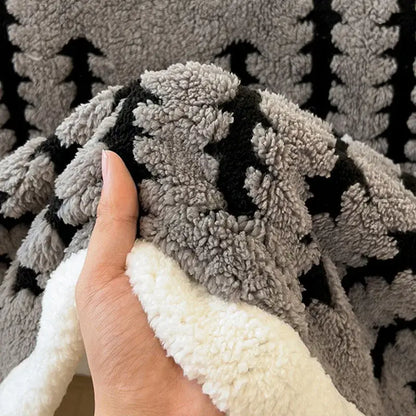 Gray & black jacquard blanket thick lamb wool living room shawl
