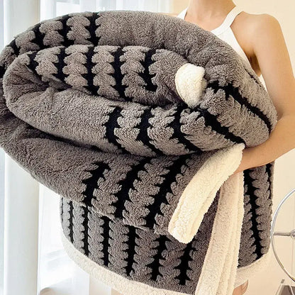Gray & black jacquard blanket thick lamb wool living room shawl