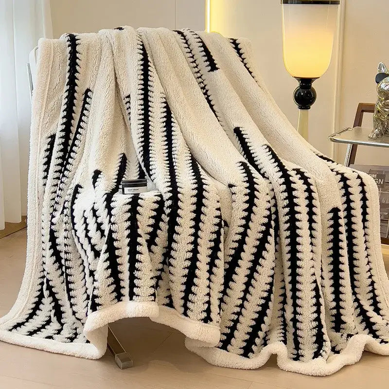 Gray & black jacquard blanket thick lamb wool living room shawl
