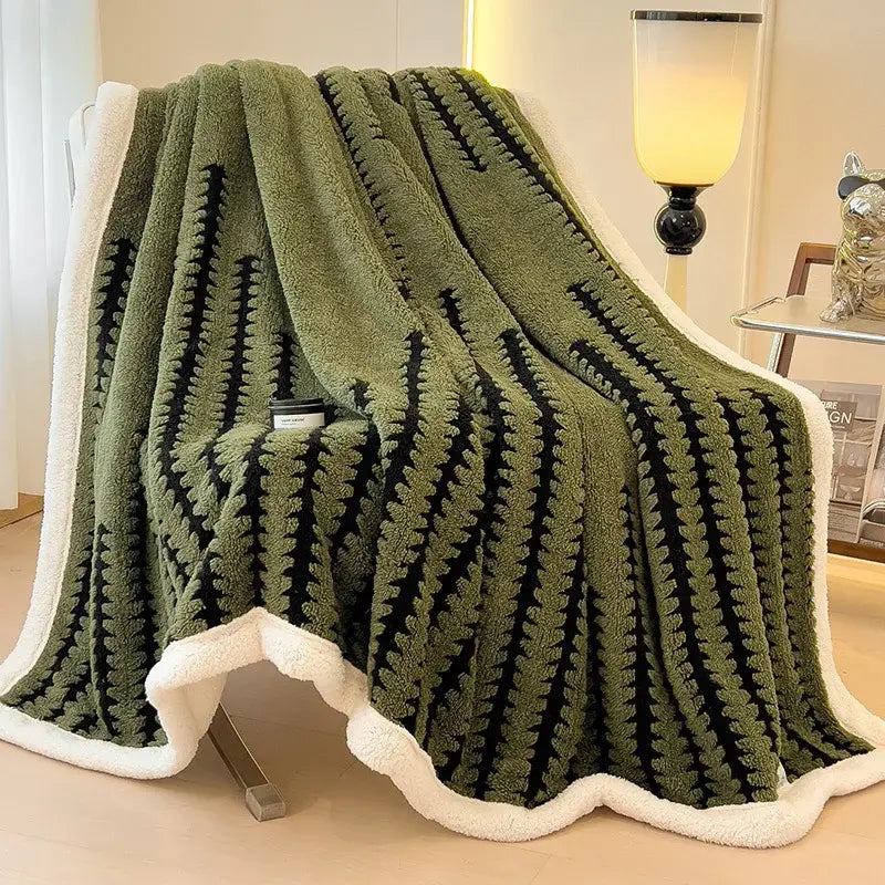 Gray & black jacquard blanket thick lamb wool living room shawl