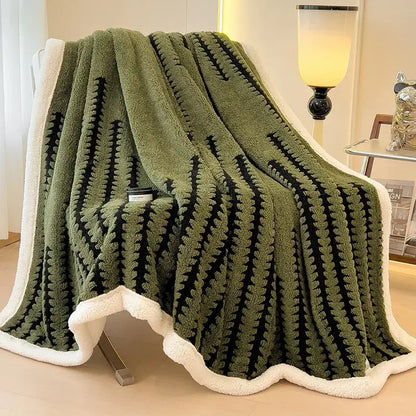 Gray & black jacquard blanket thick lamb wool living room shawl