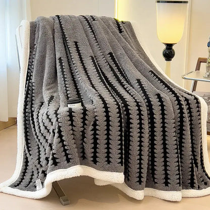 Gray & black jacquard blanket thick lamb wool living room shawl