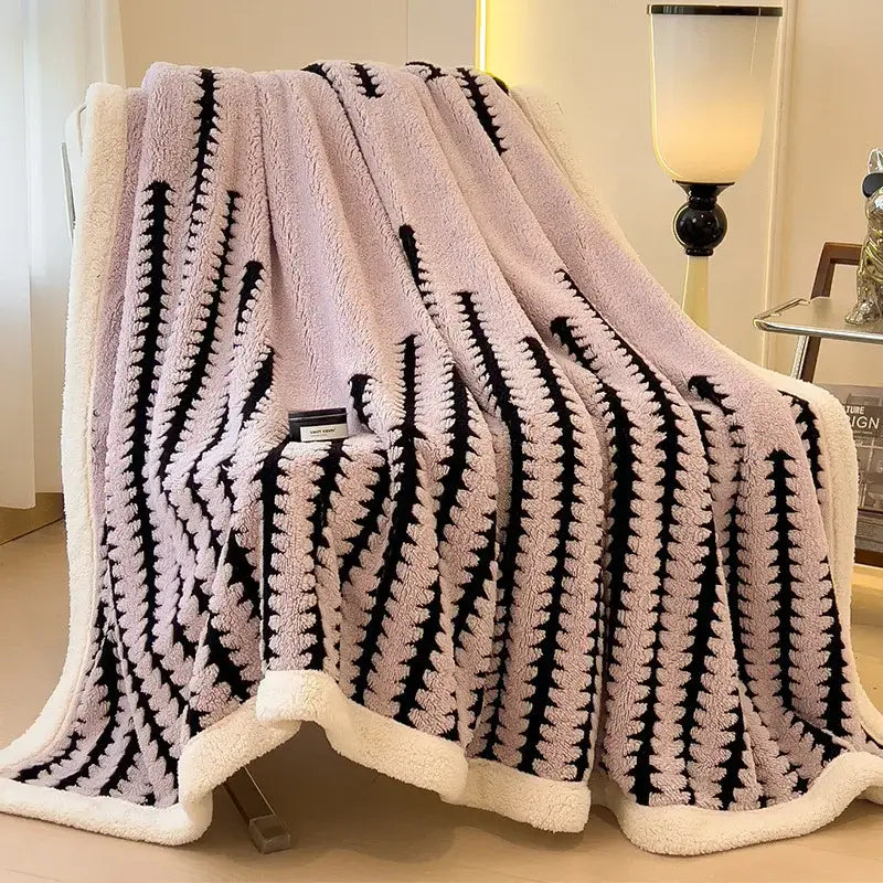 Gray & black jacquard blanket thick lamb wool living room shawl