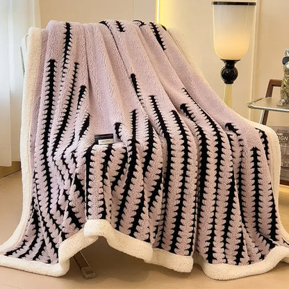 Gray & black jacquard blanket thick lamb wool living room shawl