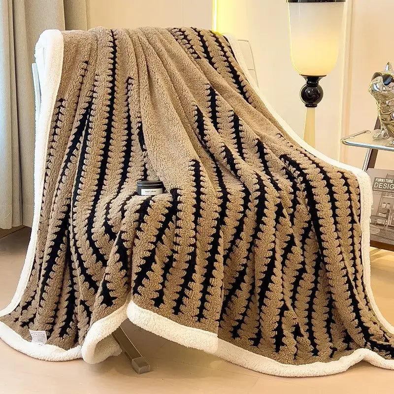 Gray & black jacquard blanket thick lamb wool living room shawl