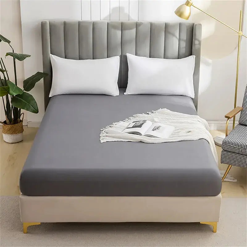 Gray brushed fitted mattress cover bedroom smooth bedding