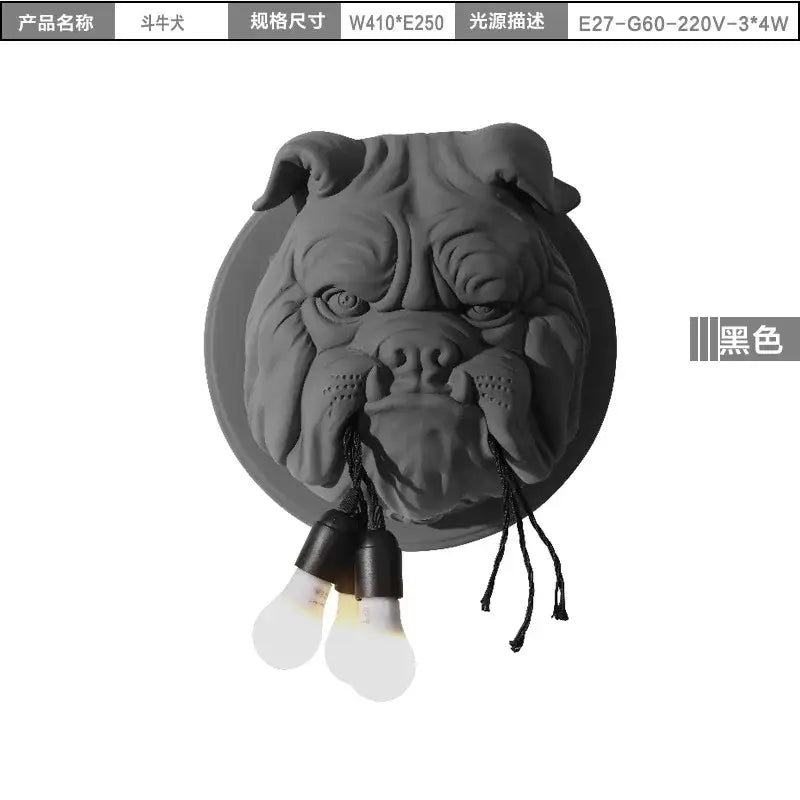 Gray concrete bulldog wall lamp bedroom triple bulb sconce