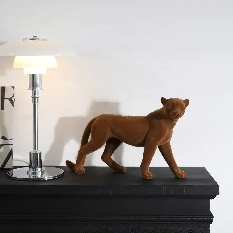 Gray concrete leopard flocking sculpture living room decor figurine