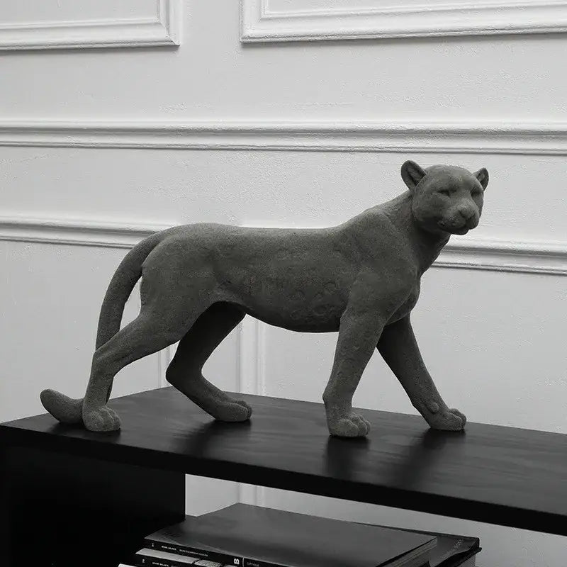 Gray concrete leopard flocking sculpture living room decor figurine