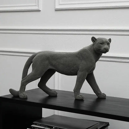 Gray concrete leopard flocking sculpture living room decor figurine