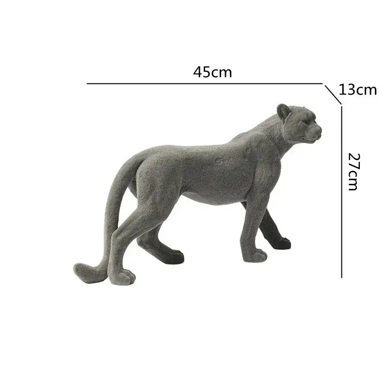 Gray concrete leopard flocking sculpture living room decor figurine